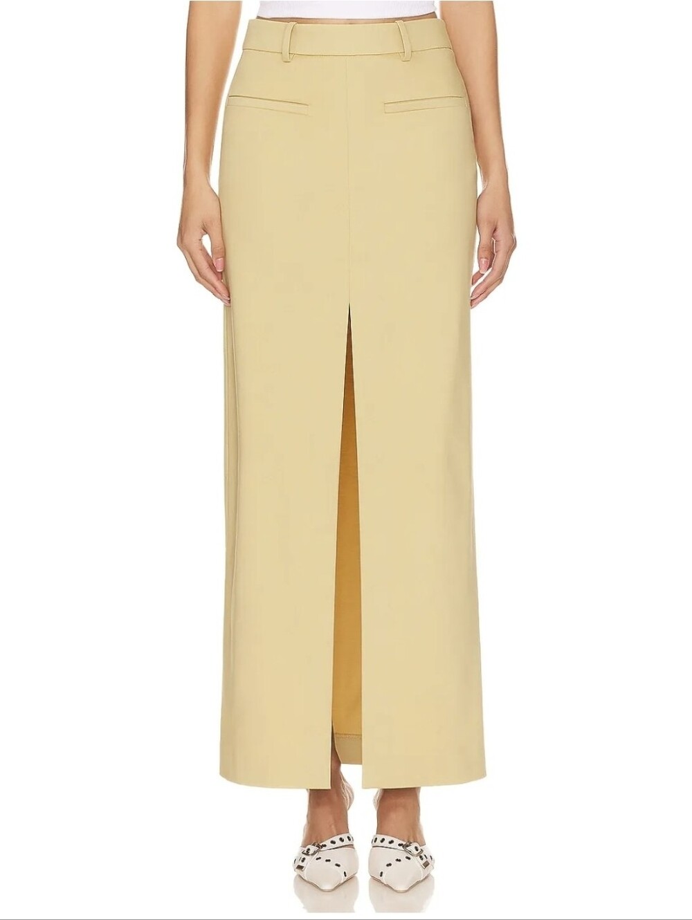 Camila Coelho Abai Maxi Skirt High Slit Tailored Khaki Tan Cotton Blend Size XS